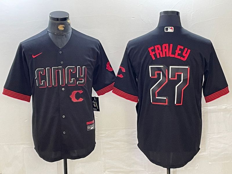 Men Cincinnati Reds #27 Fraley Black City Edition Nike 2024 MLB Jersey style 4